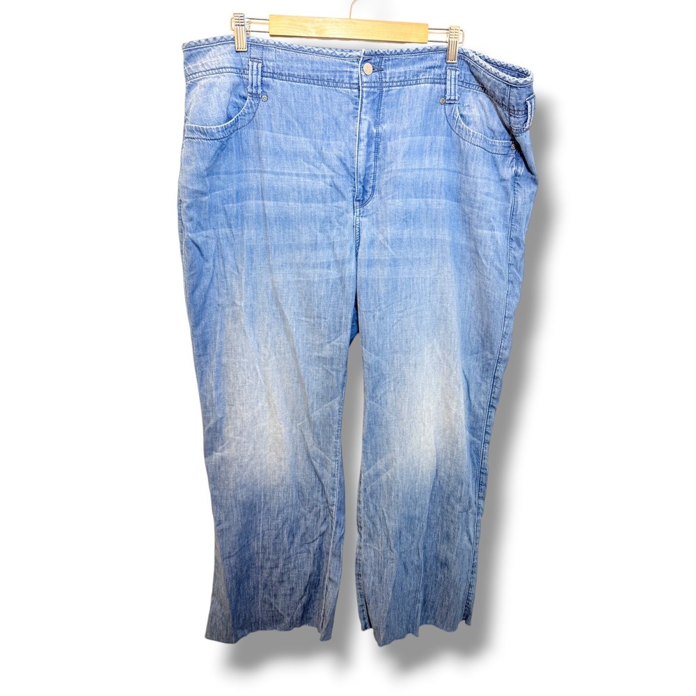 NYDJ Teresa Wide Leg Jeans Womens 16W Everly Light Wash High Rise Raw Hem Tuck